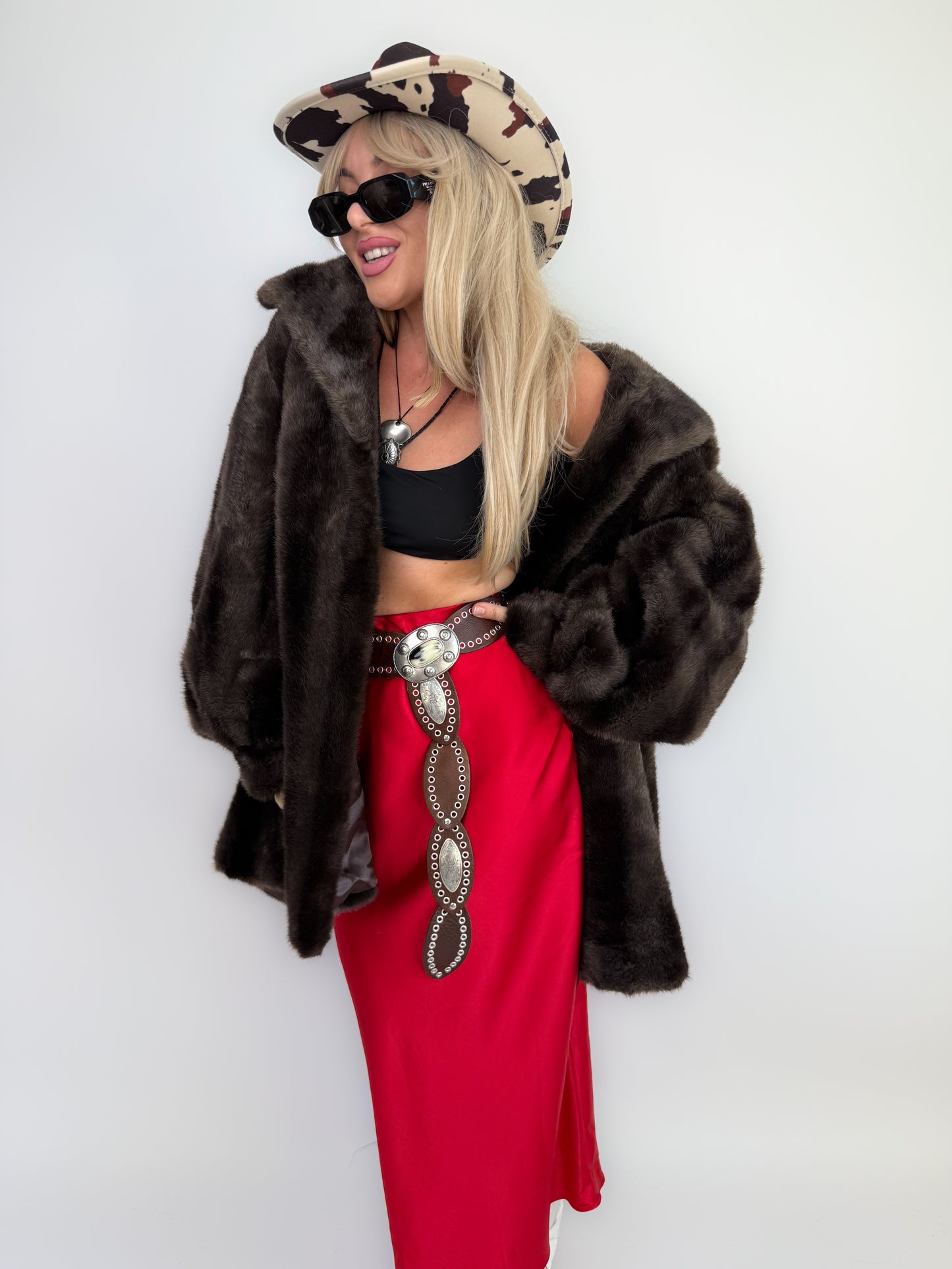 Chocolate Brown Faux Fur Vintage Coat – Short Plush 80s Glam S-M