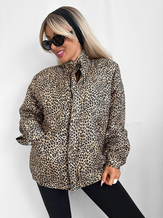 Vintage Silk Leopard Print Bomber Jacket – Lightweight Windbreaker
